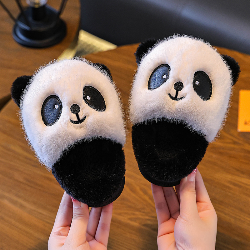 Dječje pamučne papuče s flis podstavom, debela potplat, cartoon crvene panda, za unutarnju upotrebu