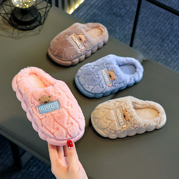 Slapi pentru copii din bumbac, partea superioară din pluș, model desene animate, talpă PVC, unisex, vârsta 4–6 ani, toamnă 2025