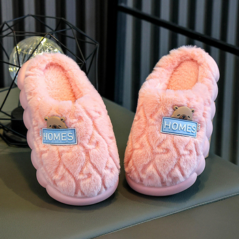 Slapi pentru copii din bumbac, partea superioară din pluș, model desene animate, talpă PVC, unisex, vârsta 4–6 ani, toamnă 2025