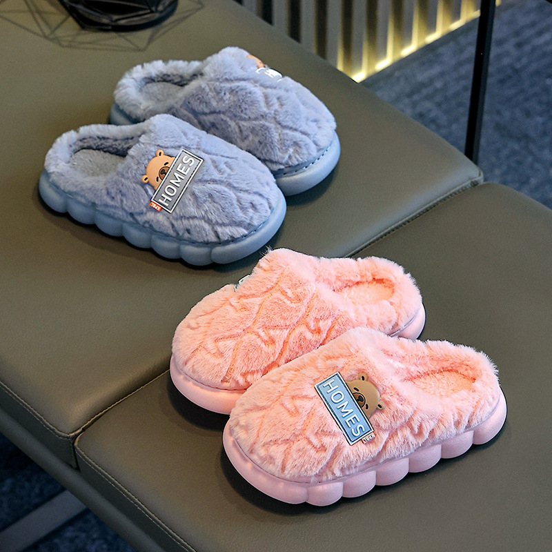 Slapi pentru copii din bumbac, partea superioară din pluș, model desene animate, talpă PVC, unisex, vârsta 4–6 ani, toamnă 2025