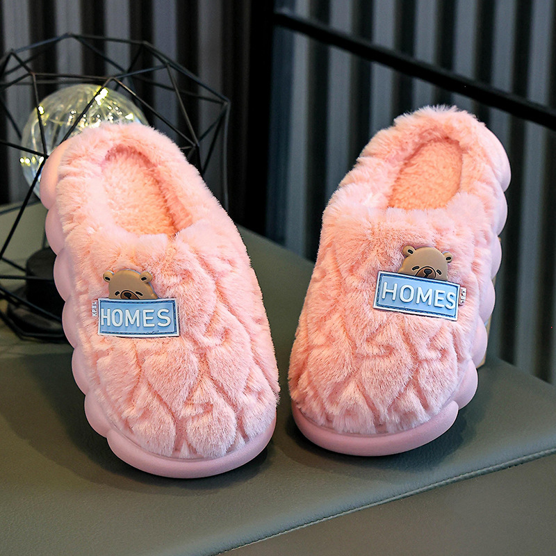 Slapi pentru copii din bumbac, partea superioară din pluș, model desene animate, talpă PVC, unisex, vârsta 4–6 ani, toamnă 2025