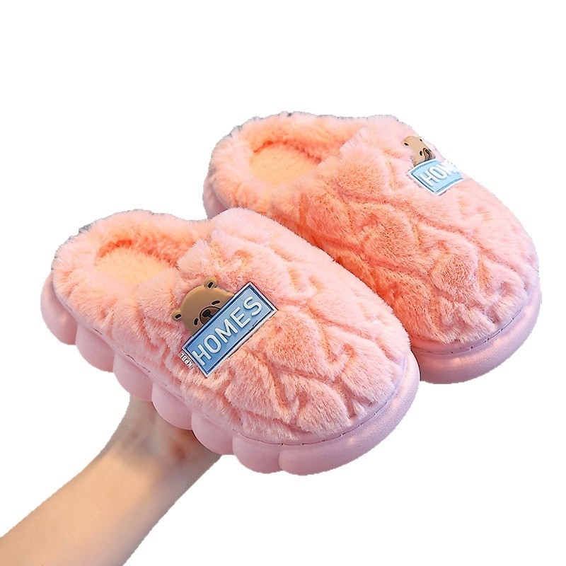 Slapi pentru copii din bumbac, partea superioară din pluș, model desene animate, talpă PVC, unisex, vârsta 4–6 ani, toamnă 2025