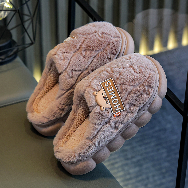 Slapi pentru copii din bumbac, partea superioară din pluș, model desene animate, talpă PVC, unisex, vârsta 4–6 ani, toamnă 2025