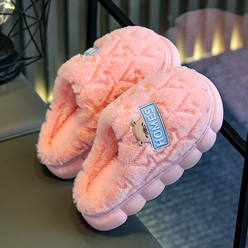 Slapi pentru copii din bumbac, partea superioară din pluș, model desene animate, talpă PVC, unisex, vârsta 4–6 ani, toamnă 2025