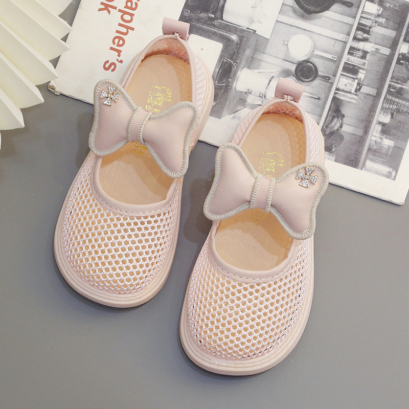 Sandale sportive din plasă pentru copii, cu fundă, răcoroase pentru vară; pentru fete; Fără căptușeală; Vârste 4–12; Vară 2023