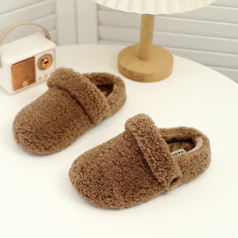 Dječje papuče u Birkenstock stilu, zima 2025, pliš papuče s zatvorenim prstima, pamuk, za djevojčice i dječake, korejski dizajn