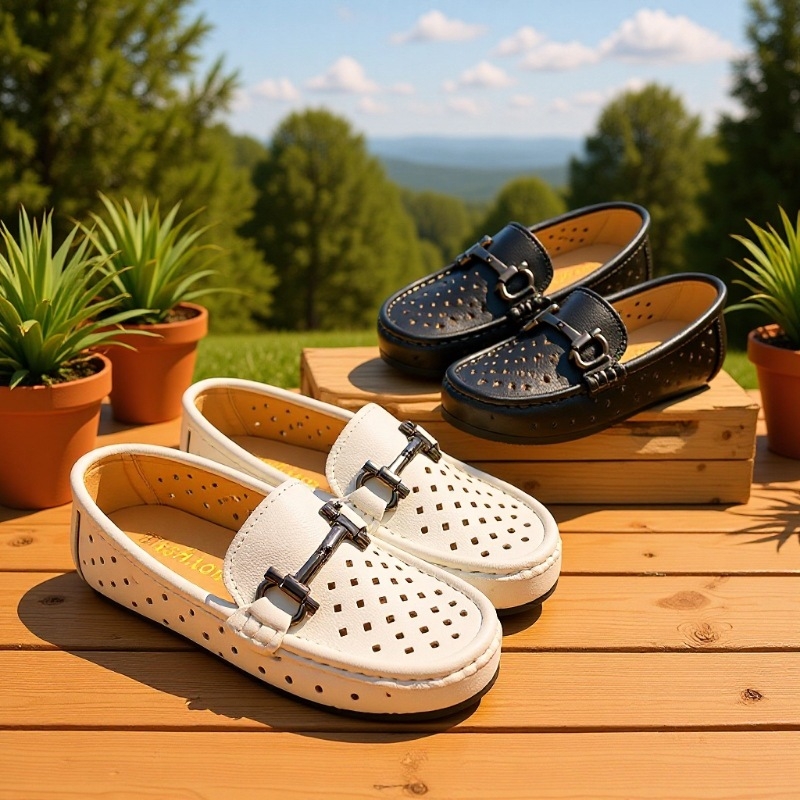 Pantofi pentru copii cu perforații, partea superioară din piele split, branț din piele naturală, manufactură manuală, gardă joasă, stil coreean