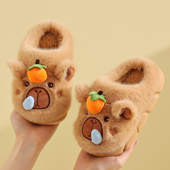 Șlapi de bumbac pentru copii, partea superioară din catifea, talpă EVA, model Cartoon, unisex, mențin căldura