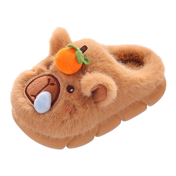 Șlapi de bumbac pentru copii, partea superioară din catifea, talpă EVA, model Cartoon, unisex, mențin căldura