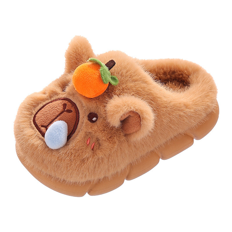 Șlapi de bumbac pentru copii, partea superioară din catifea, talpă EVA, model Cartoon, unisex, mențin căldura