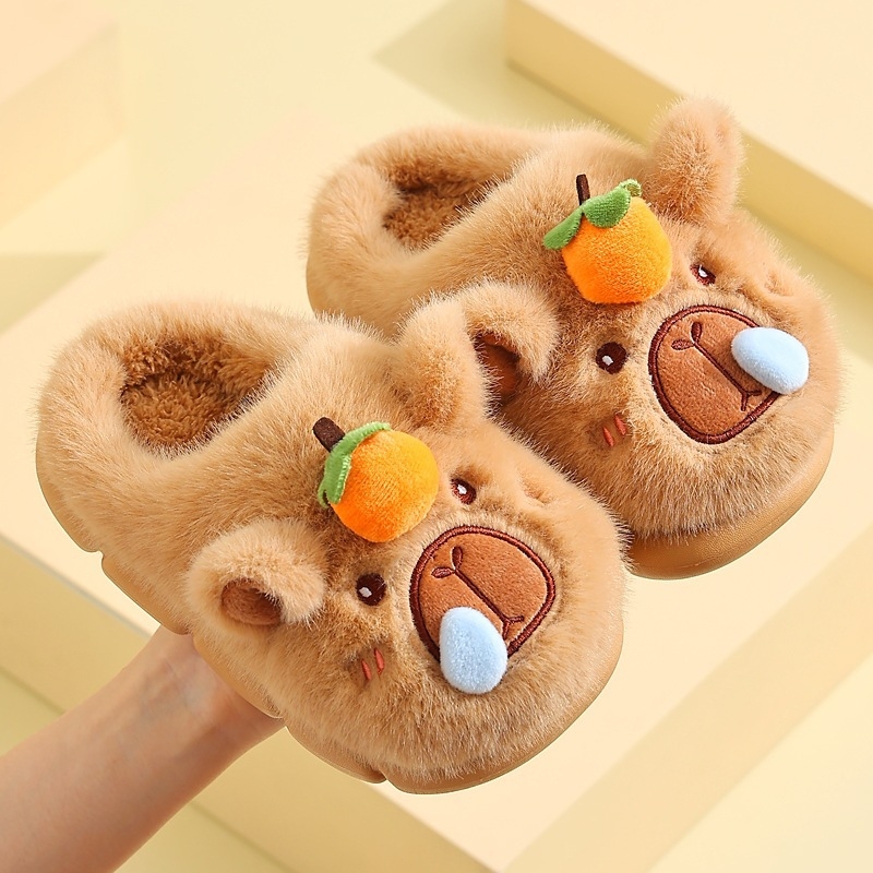 Șlapi de bumbac pentru copii, partea superioară din catifea, talpă EVA, model Cartoon, unisex, mențin căldura