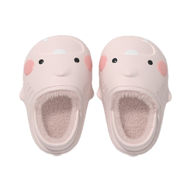 Papuci pentru copii cu rechin desen animat, pentru iarnă, impermeabili, antiderapante, cu căptușeală din bumbac cald