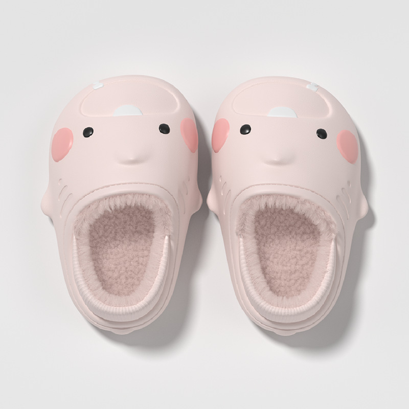 Papuci pentru copii cu rechin desen animat, pentru iarnă, impermeabili, antiderapante, cu căptușeală din bumbac cald