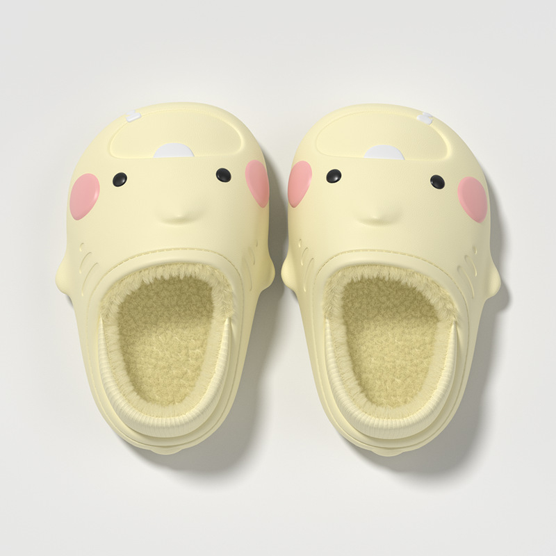 Papuci pentru copii cu rechin desen animat, pentru iarnă, impermeabili, antiderapante, cu căptușeală din bumbac cald