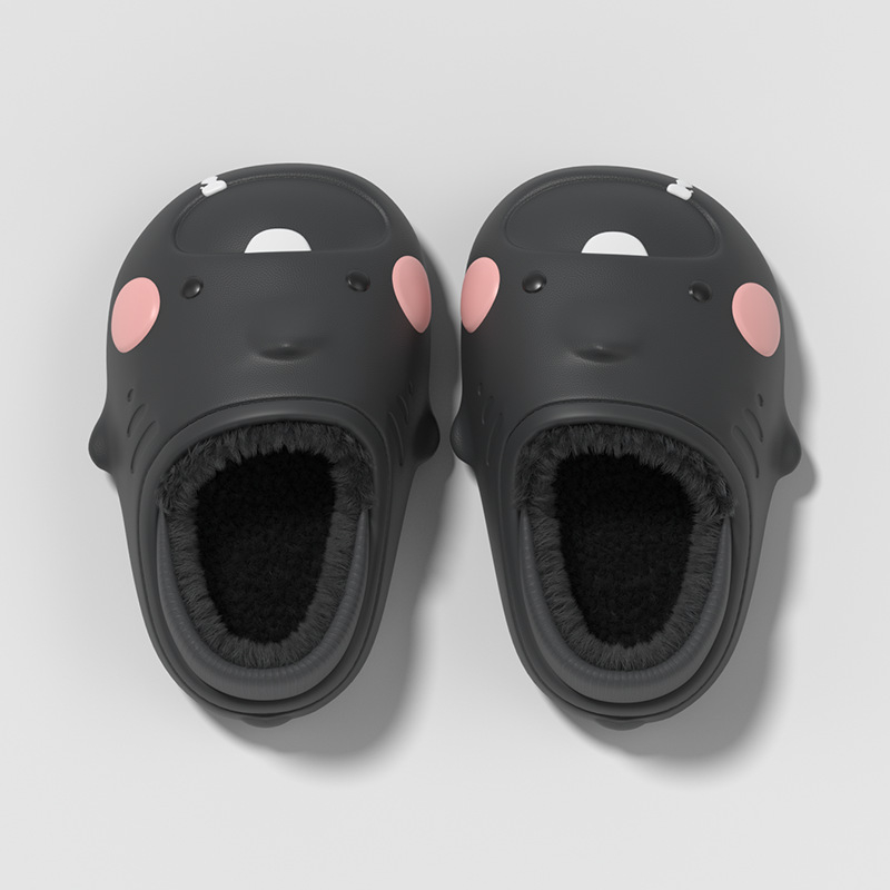 Papuci pentru copii cu rechin desen animat, pentru iarnă, impermeabili, antiderapante, cu căptușeală din bumbac cald