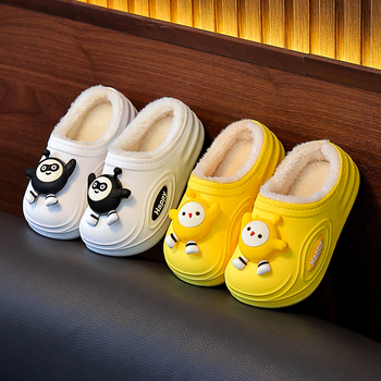 Dječje papuče Cartoon, gornji dio od velura, PVC potplat, protuklizne za unutarnju upotrebu, tople za zimu 2025