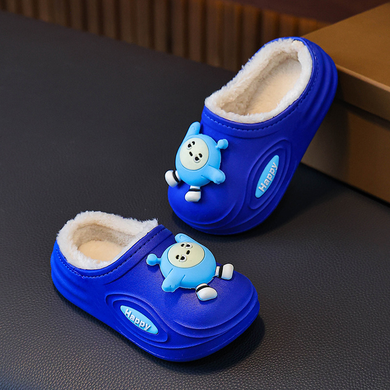 Dječje papuče Cartoon, gornji dio od velura, PVC potplat, protuklizne za unutarnju upotrebu, tople za zimu 2025