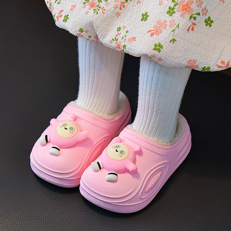 Dječje papuče Cartoon, gornji dio od velura, PVC potplat, protuklizne za unutarnju upotrebu, tople za zimu 2025