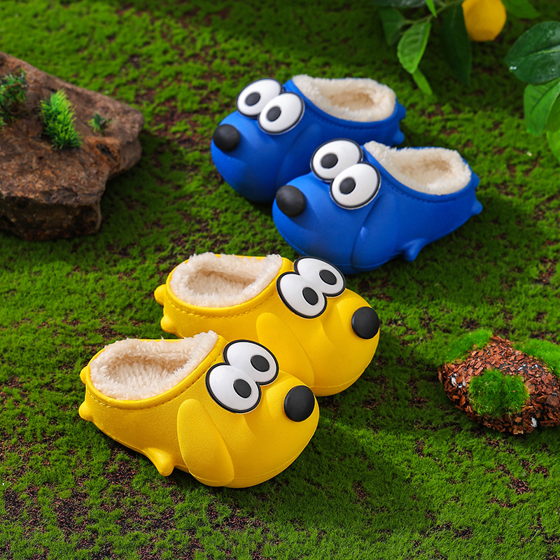Papuci de casă pentru copii, iarnă, design Cartoon cu un cățeluș drăguț, exterior și talpă din PVC, unisex, izolați, pentru 1–6 ani.