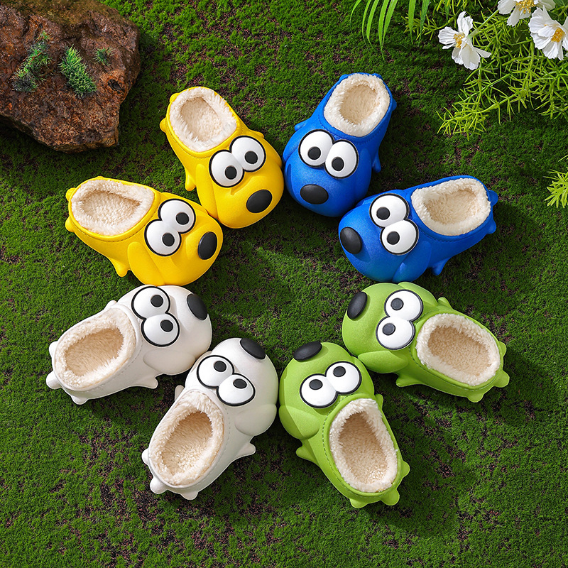 Papuci de casă pentru copii, iarnă, design Cartoon cu un cățeluș drăguț, exterior și talpă din PVC, unisex, izolați, pentru 1–6 ani.