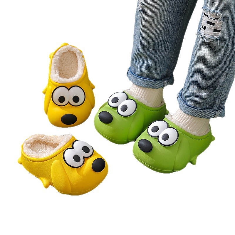 Papuci de casă pentru copii, iarnă, design Cartoon cu un cățeluș drăguț, exterior și talpă din PVC, unisex, izolați, pentru 1–6 ani.