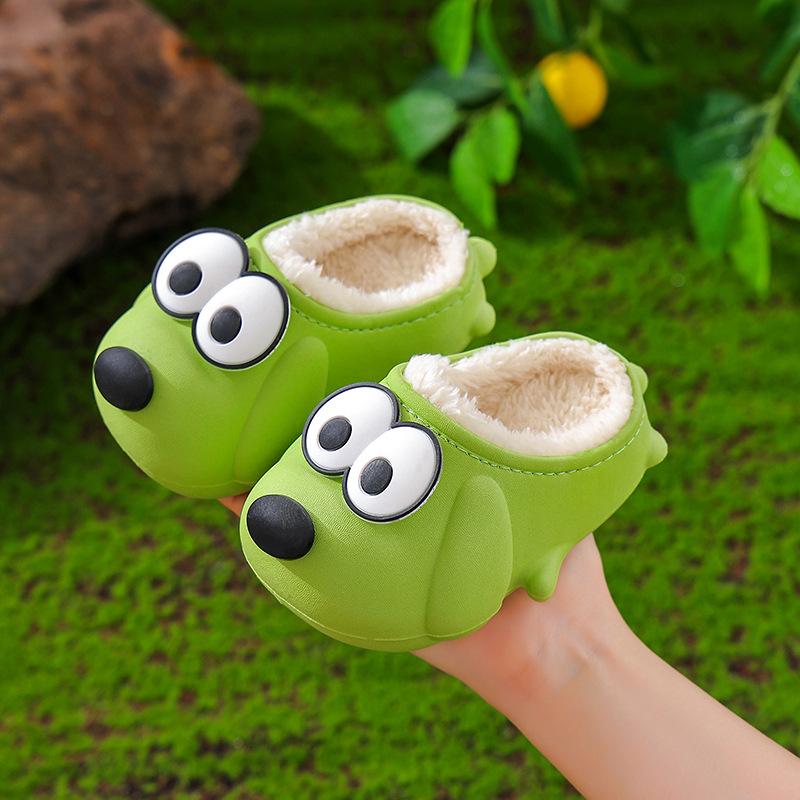 Papuci de casă pentru copii, iarnă, design Cartoon cu un cățeluș drăguț, exterior și talpă din PVC, unisex, izolați, pentru 1–6 ani.