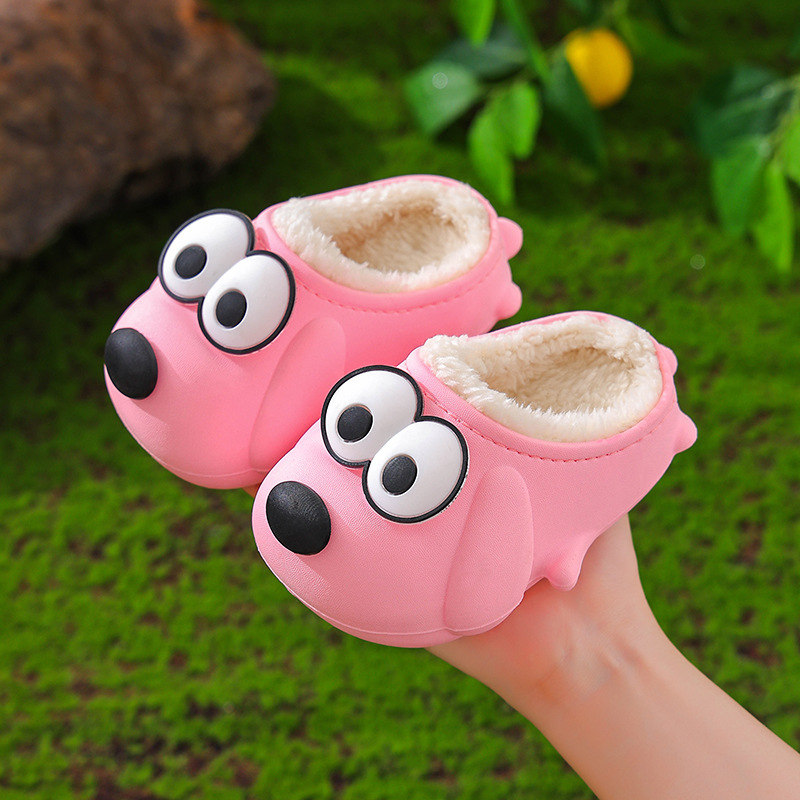 Papuci de casă pentru copii, iarnă, design Cartoon cu un cățeluș drăguț, exterior și talpă din PVC, unisex, izolați, pentru 1–6 ani.