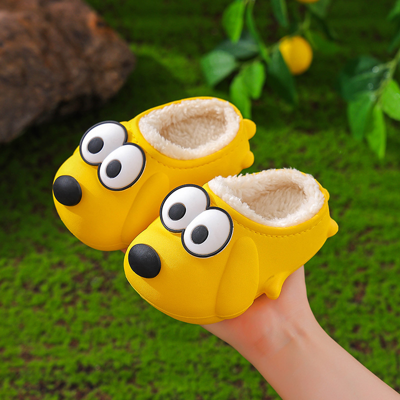 Papuci de casă pentru copii, iarnă, design Cartoon cu un cățeluș drăguț, exterior și talpă din PVC, unisex, izolați, pentru 1–6 ani.
