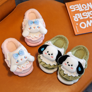 Șlapi de interior pentru fete, design Cartoon din pluș, talpă din cauciuc, pentru vârsta 1–12 ani