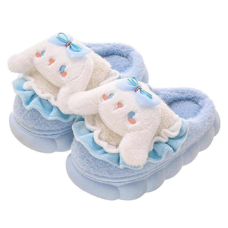 Șlapi de interior pentru fete, design Cartoon din pluș, talpă din cauciuc, pentru vârsta 1–12 ani