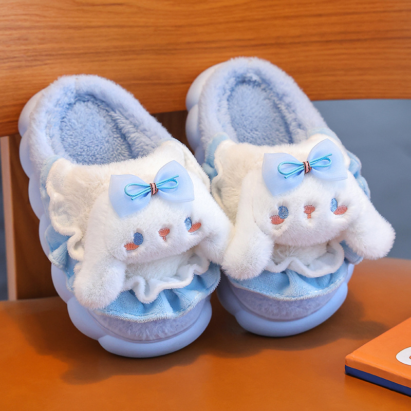 Șlapi de interior pentru fete, design Cartoon din pluș, talpă din cauciuc, pentru vârsta 1–12 ani