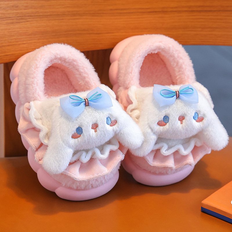 Șlapi de interior pentru fete, design Cartoon din pluș, talpă din cauciuc, pentru vârsta 1–12 ani