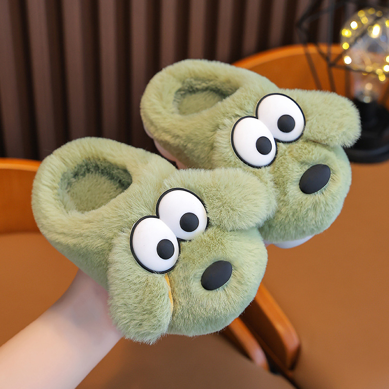 Papuci de casă din bumbac pluș pentru copii – stil desen animat, iarnă, croială neutră, vârste 1–12 ani