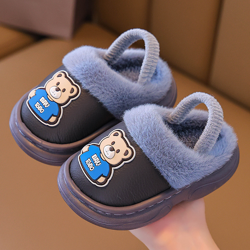 Papuci de bumbac pentru copii mici, unisex, stil desen animat, iarnă, partea superioară din piele artificială, vârsta 1-3 ani