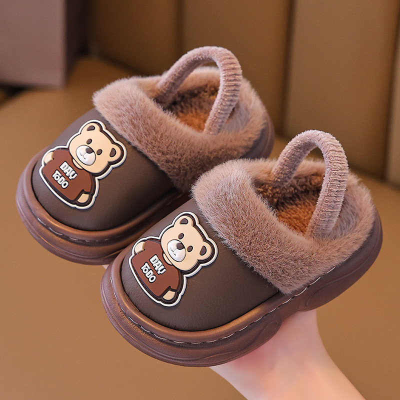 Papuci de bumbac pentru copii mici, unisex, stil desen animat, iarnă, partea superioară din piele artificială, vârsta 1-3 ani