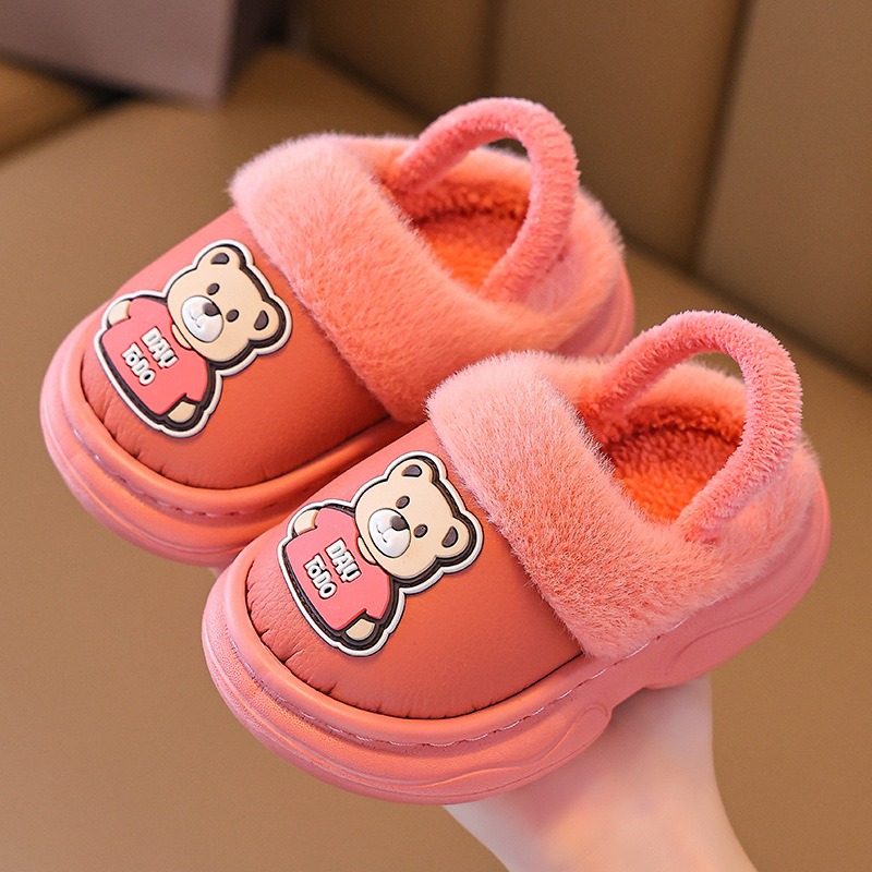 Papuci de bumbac pentru copii mici, unisex, stil desen animat, iarnă, partea superioară din piele artificială, vârsta 1-3 ani
