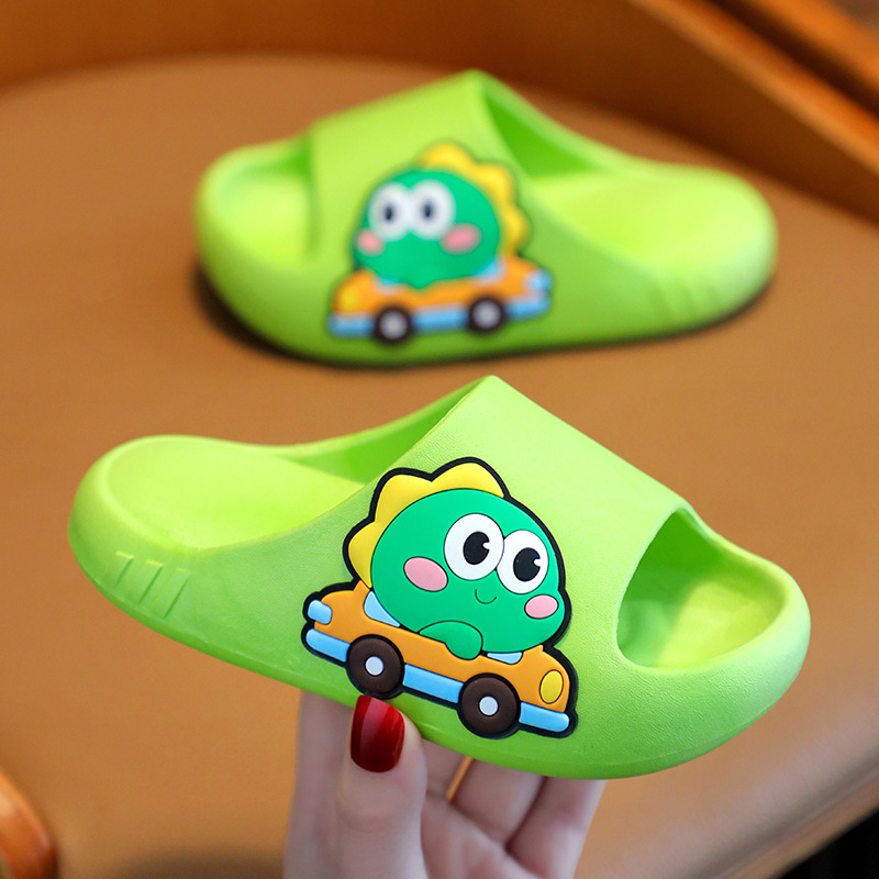 Șlapi pentru copii 1–3 ani, unisex, imprimeu animal, PVC pentru interior, talpă antiderapantă