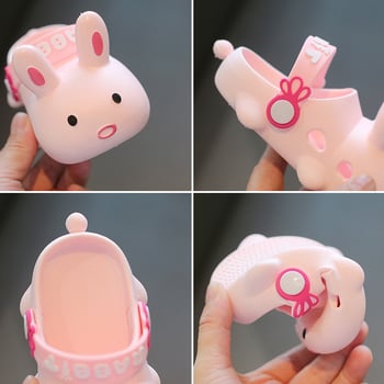 Papuci de copii cu iepuraș – unisex, închise la vârf, PVC partea superioară, pentru toate anotimpurile, antiderapante, pentru vârste 1–16 ani