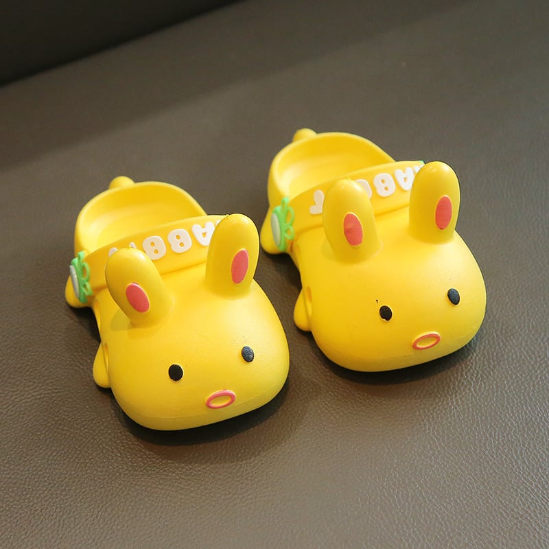 Papuci de copii cu iepuraș – unisex, închise la vârf, PVC partea superioară, pentru toate anotimpurile, antiderapante, pentru vârste 1–16 ani