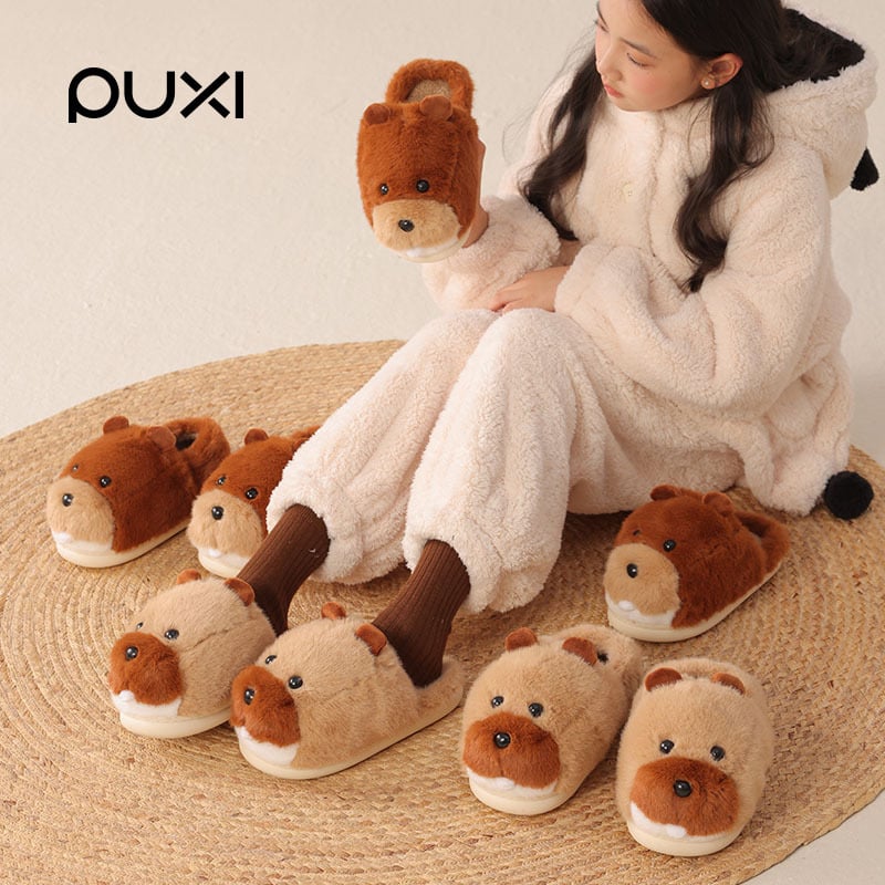 Gyerekeknek készített plüss papucs állatos karikatúra mintával, EVA talppal, csúszásmentes, meleg, uniszex, 7–16 éveseknek