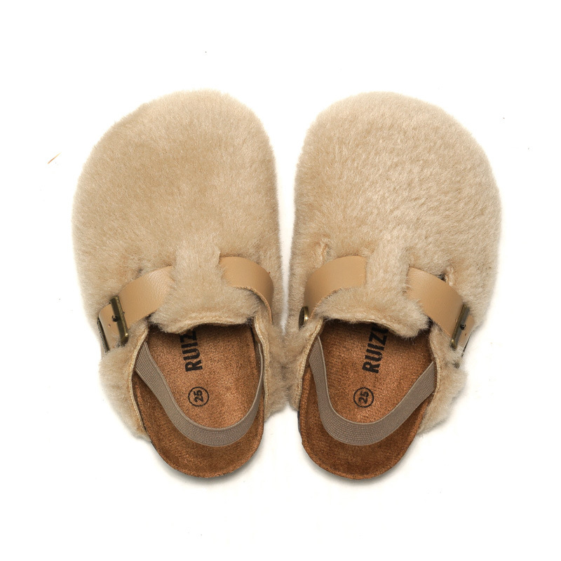 Gyerekek cork szandál és plüss papucs, felső fleece, talp gumi, uniszex, retro stílus, 4–6 éveseknek