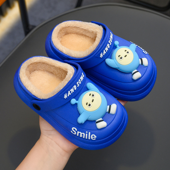 Papuci de interior pentru copii, model desen animat, partea superioară din PVC și talpa din PVC, impermeabile, căptușiți cu fleece