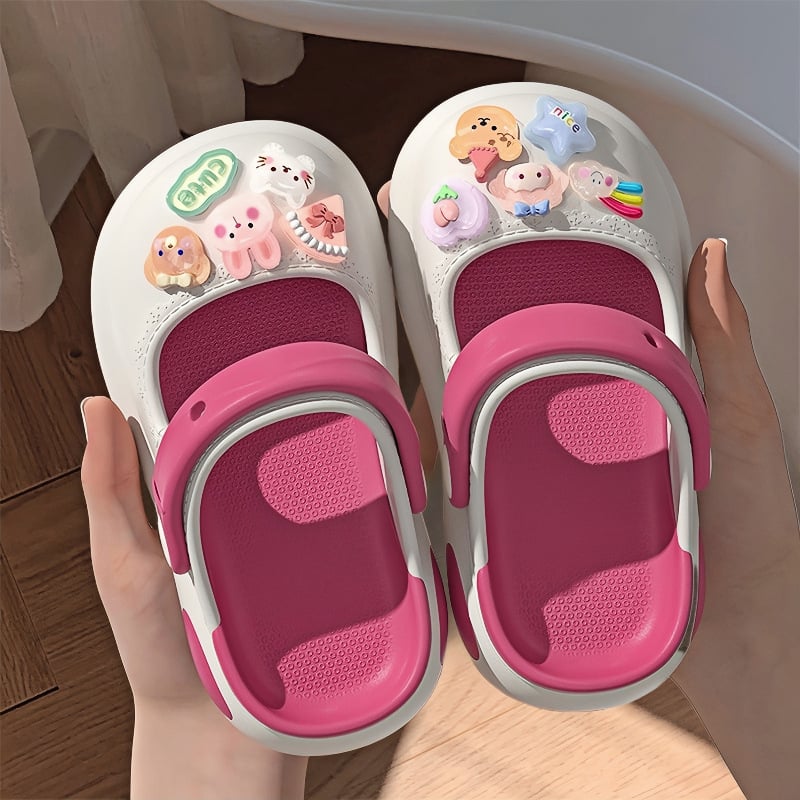 Crocs-stílusú lukas szandál, EVA felsőrész, zárt orr, vastag talp, gyorsan száradó, csúszásmentes, lányoknak és gyerekeknek, nyár 2025