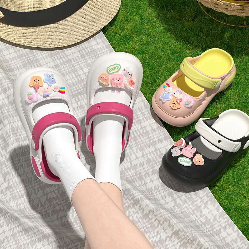 Crocs-stílusú lukas szandál, EVA felsőrész, zárt orr, vastag talp, gyorsan száradó, csúszásmentes, lányoknak és gyerekeknek, nyár 2025