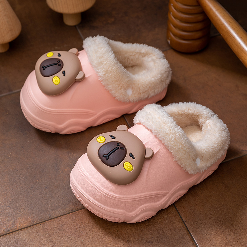 Téli EVA gyerek papucsok, uniszex, fleece belsővel, vízálló, EVA felsőrész és talp, Cartoon mintával, 4–16 éveseknek