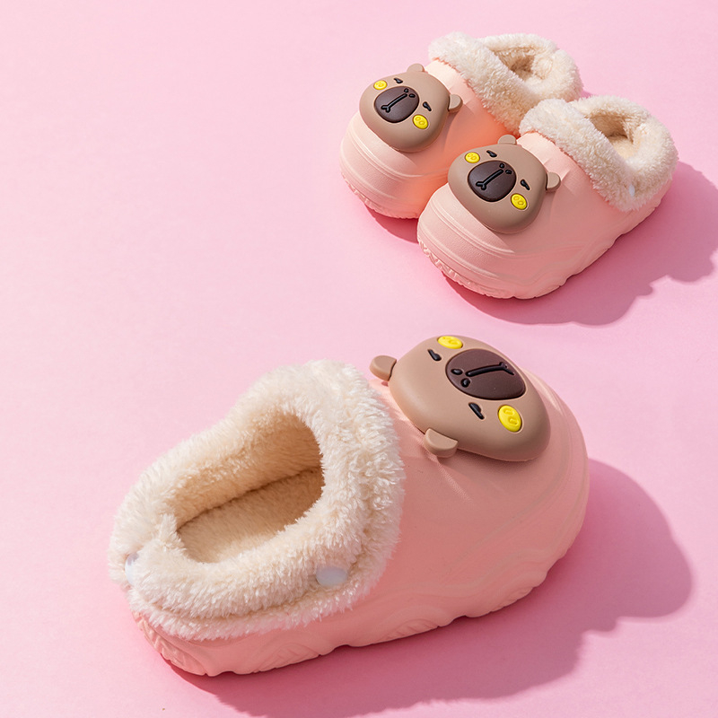 Téli EVA gyerek papucsok, uniszex, fleece belsővel, vízálló, EVA felsőrész és talp, Cartoon mintával, 4–16 éveseknek