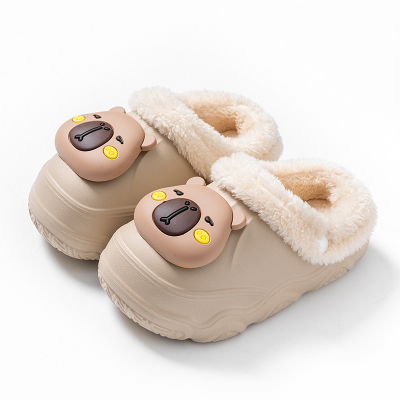 Téli EVA gyerek papucsok, uniszex, fleece belsővel, vízálló, EVA felsőrész és talp, Cartoon mintával, 4–16 éveseknek