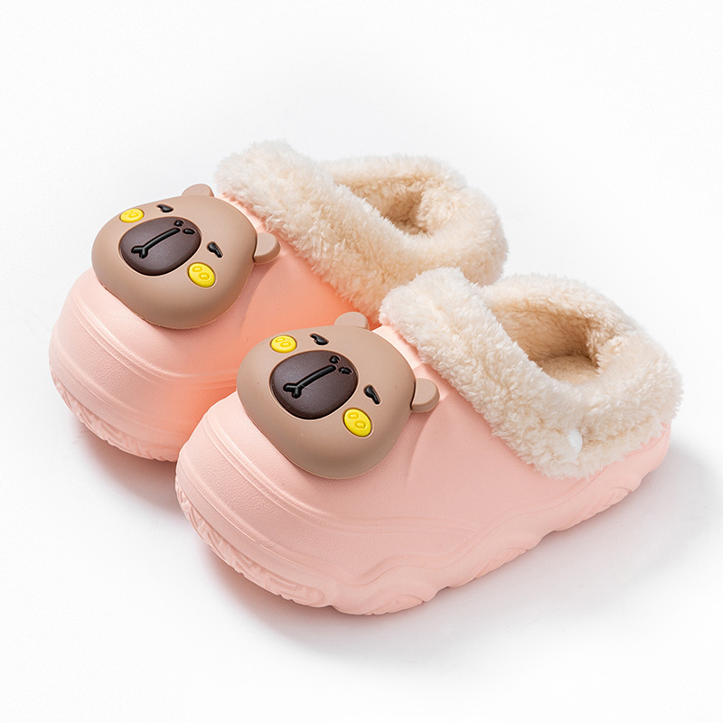 Téli EVA gyerek papucsok, uniszex, fleece belsővel, vízálló, EVA felsőrész és talp, Cartoon mintával, 4–16 éveseknek