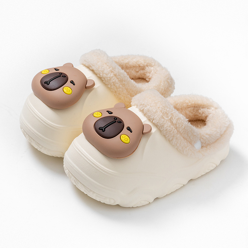 Téli EVA gyerek papucsok, uniszex, fleece belsővel, vízálló, EVA felsőrész és talp, Cartoon mintával, 4–16 éveseknek