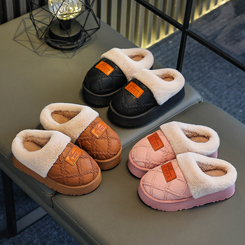 Uniszex gyerek pamut papucs, fleece béléssel, csúszásmentes PVC talppal, beltéri használatra télen
